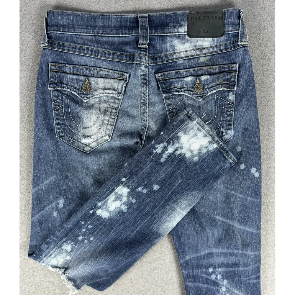 True Religion Jeans Mens 30x33 Blue Distressed Geno Relaxed Slim Flap Pocket